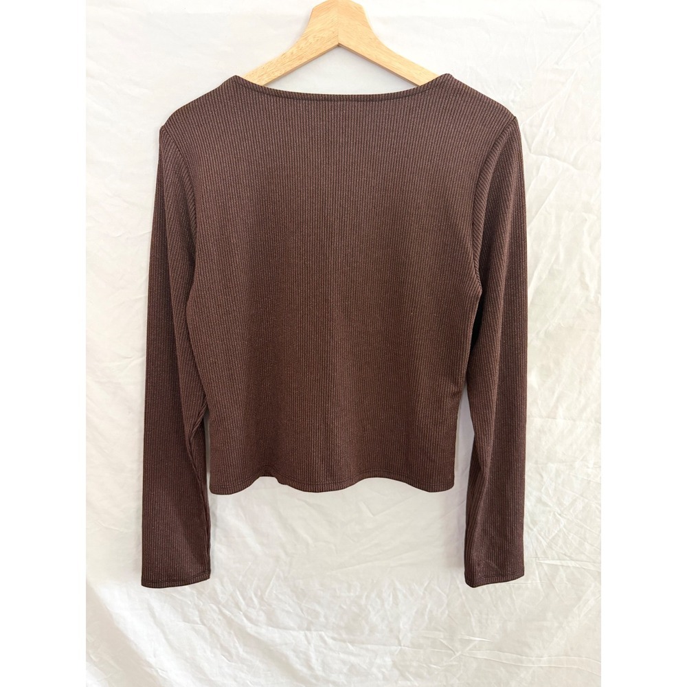 Old Navy Fitted Shine Ribbed Sweetheart Top Women Brown Long Sleeve Knit Large - Picture 3 of 6
